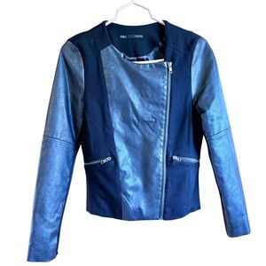 Maurices Small Black Faux Leather Moto Jacket Biker Style Zipper Detail Women's